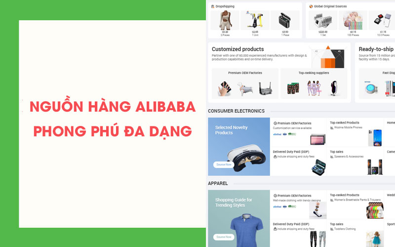 Nguồn hàng trên trang Alibaba