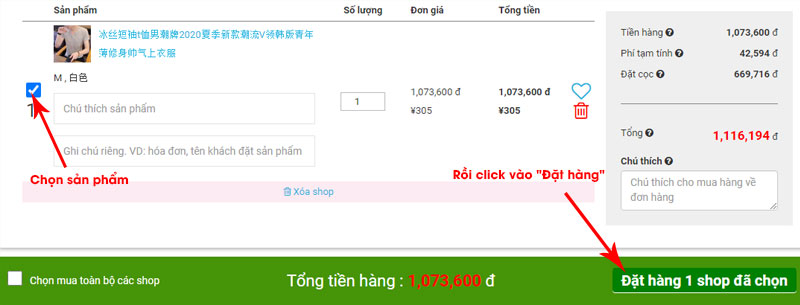 Lên đơn hàng Taobao trên website HACHINA