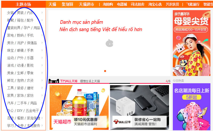 Tìm hàng Taobao bằng danh mục sản phẩm